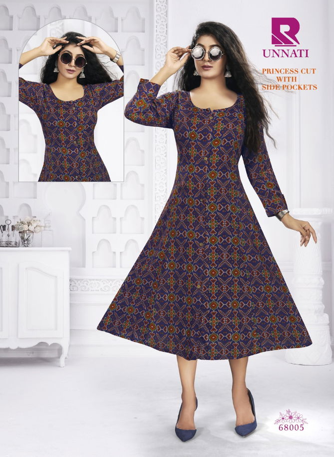 Raashi Unnati Heavy Rayon Printed Fancy Wear Anarakali Kurti Collection
